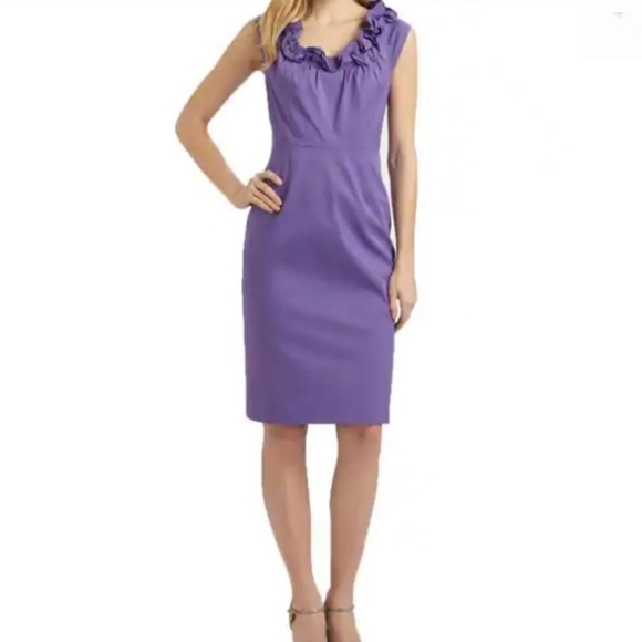 Elie Tahari Roxanna Poplin Ruffle Neck Trim Dress Prism Lilac 14 - Picture 15 of 15